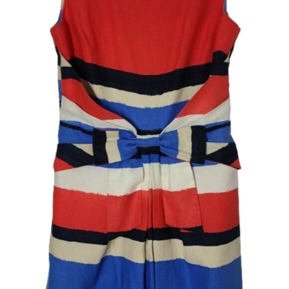 KATE SPADE Jillian Linen Blend Striped Bow-Waist Midi Dress Women's Size 6 - Picture 6 of 16